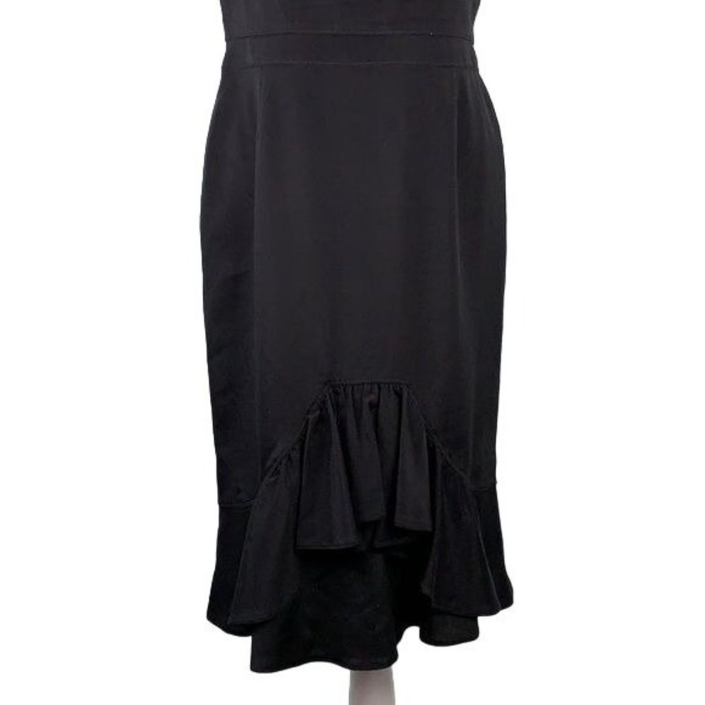 Eccoci Black Silk Sleeveless Sheath Dress 6 Black Lined Zip Scoop Neck Midi - Picture 3 of 7